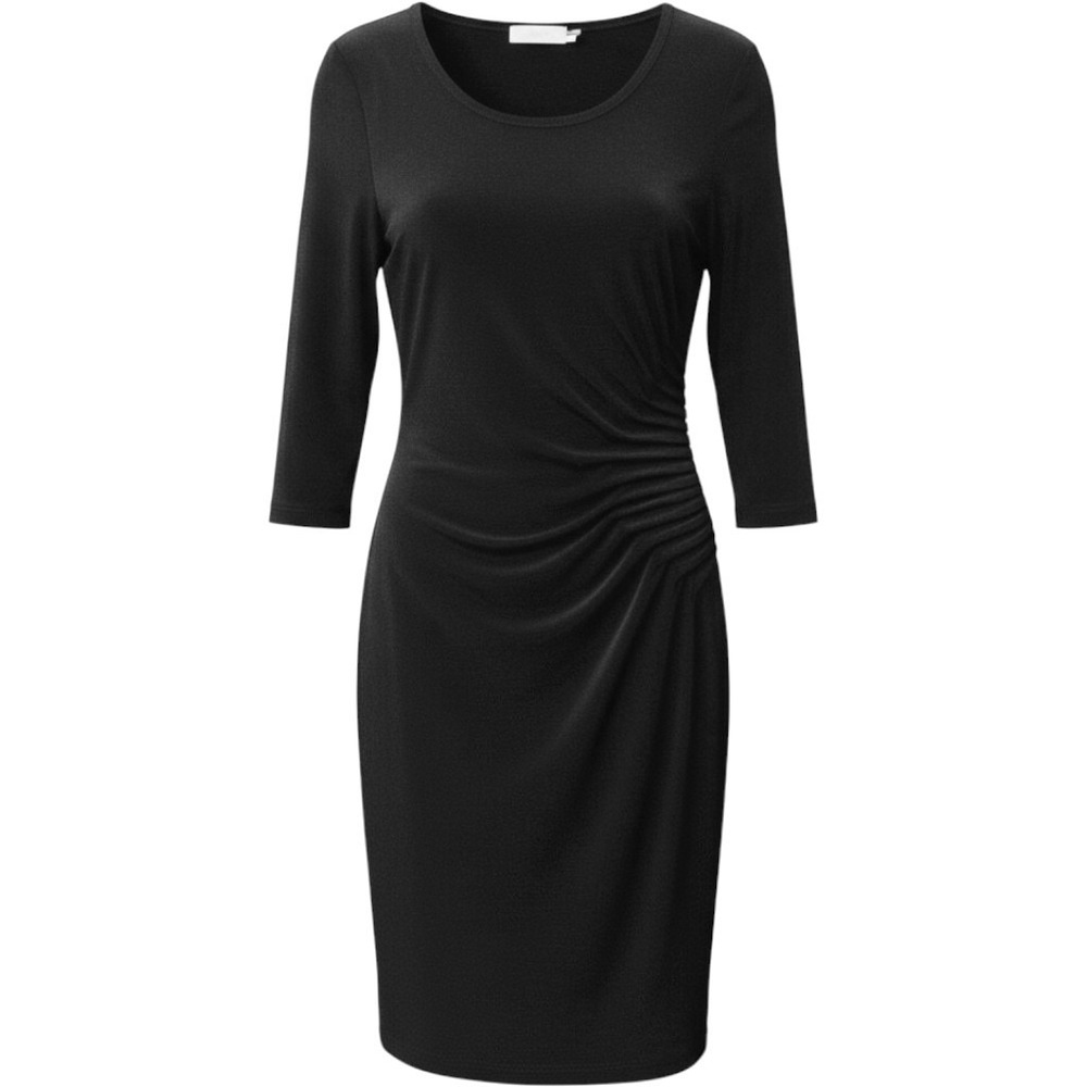 Calvin Klein Black Ruched Side Sheath Dress Scoop Neck 3/4 Sleeve Size 4